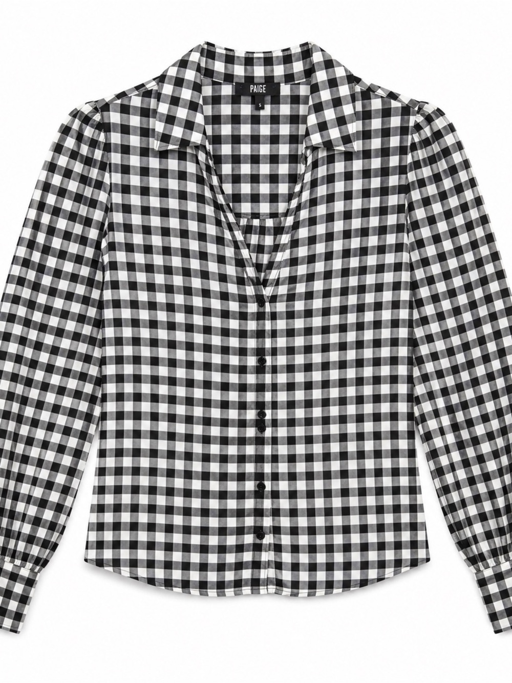 PAIGE Black and White Gingham Flannel Button-Down Shirt